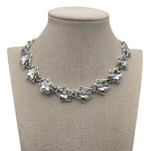Coro Silver Tone Leaf Link Choker Necklace Mid Century Designer Vintage Romantic